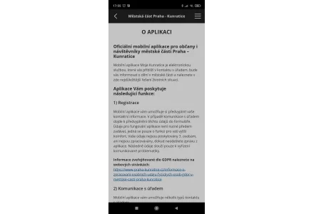 Informace o aplikaci - snímek mobilní aplikace