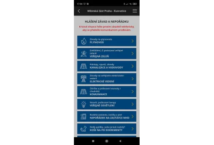Hlášení závad na komunikaci - snímek mobilní aplikace