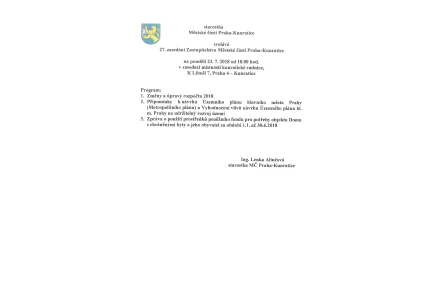 Program 27. Zasedání ZMČ ze dne 23. 7. 2018